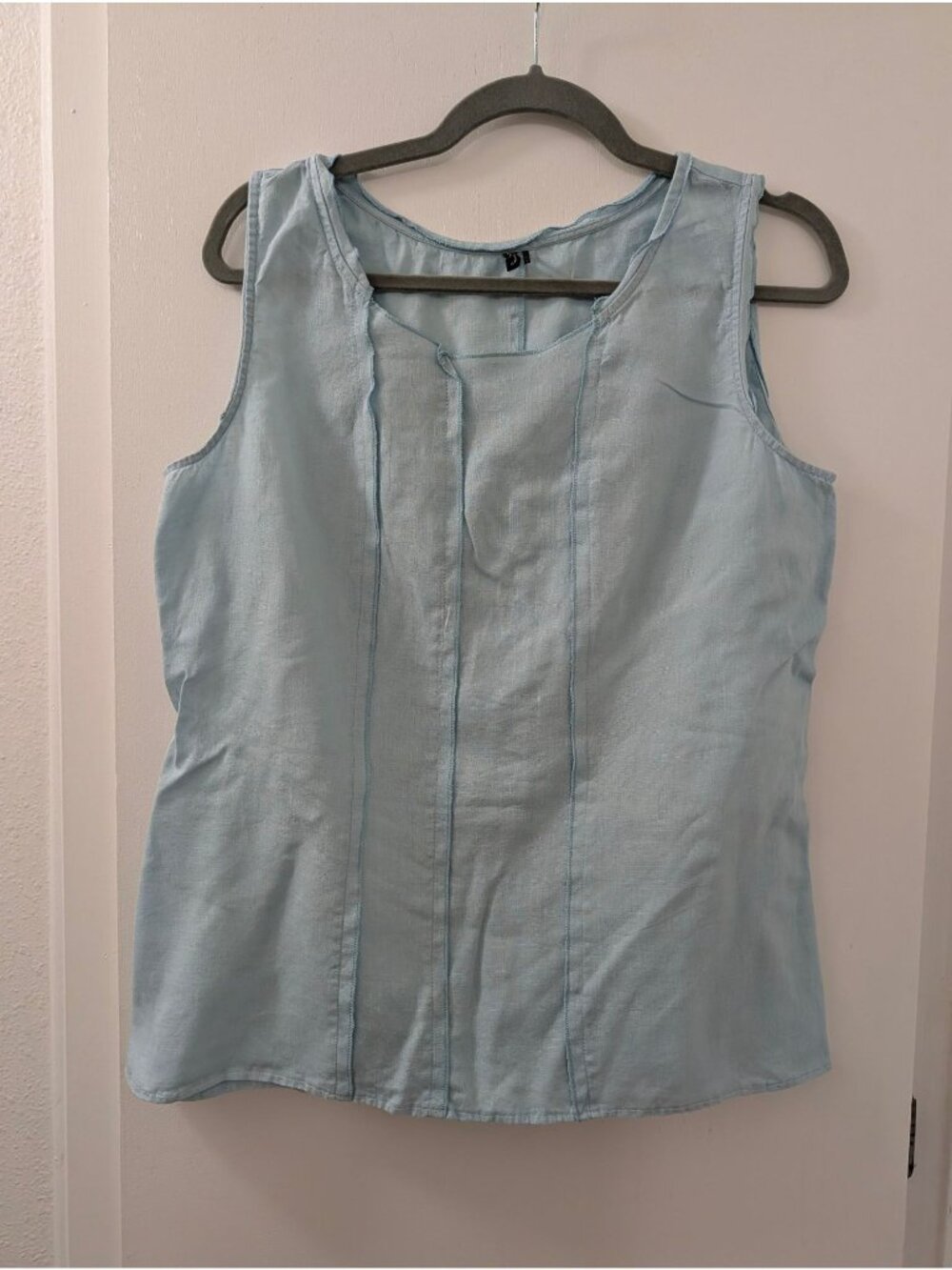 Stella Carakasi Light Blue Sleeveless Linen Blend Top With Pintuck Details - M